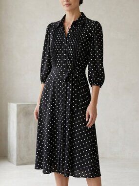 Black Polka Dot Midi Dress with Tie Waist